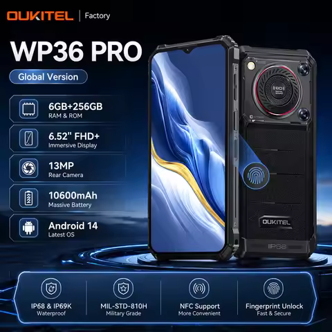 全球版 Oukitel WP36 Pro 三防手机 6.52 英寸 FHD+ 显示屏 6GB+256GB 10600mAh 13MP MT8788 八核智能手机 Android 14