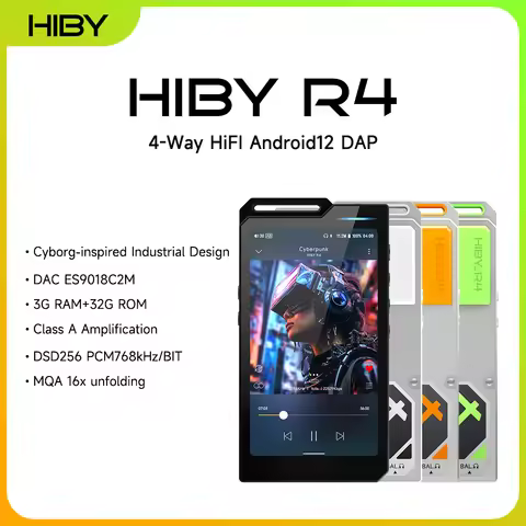 HiBy R4 ES9018Q2M*4 Android12 HiFi 音乐播放器 MP3 音频蓝牙 WiFi DSD256 MQA 16x USB DAC 耳机 AMP 11 小时 4.7 英寸 OPA1652
