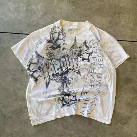 2000 年代 Tapout T 恤朋克嘻哈图案字母印花超大 T 恤女式男式圆领棉质短袖上衣服装