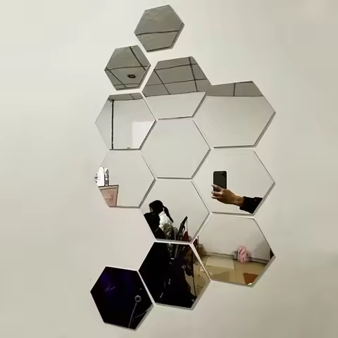 六角形亚克力 3D 镜面墙贴家居装饰 DIY 自粘镜面贴花装饰贴纸艺术墙装饰大号 6/12 件