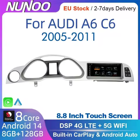 Android 14 8+128GB CarPlay 适用于奥迪 A6 C6 4f 2005-2009 MMI 2G 3G GPS 汽车多媒体播放器导航汽车收音机立体声 DSP WIFI