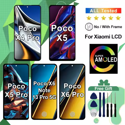 AMOLED 适用于小米 Poco X4 Pro X5 X5 Pro LCD 带触摸显示屏数字转换器组件 适用于小米 Poco X6 X6 Pro LCD 2311DRK48G