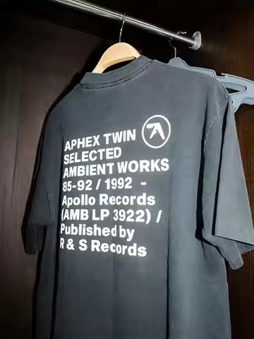 男士 T 恤 Aphex Twin 水洗黑色印花棉质图案超大韩版时尚短袖上衣 T 恤 Y2k 街头服饰