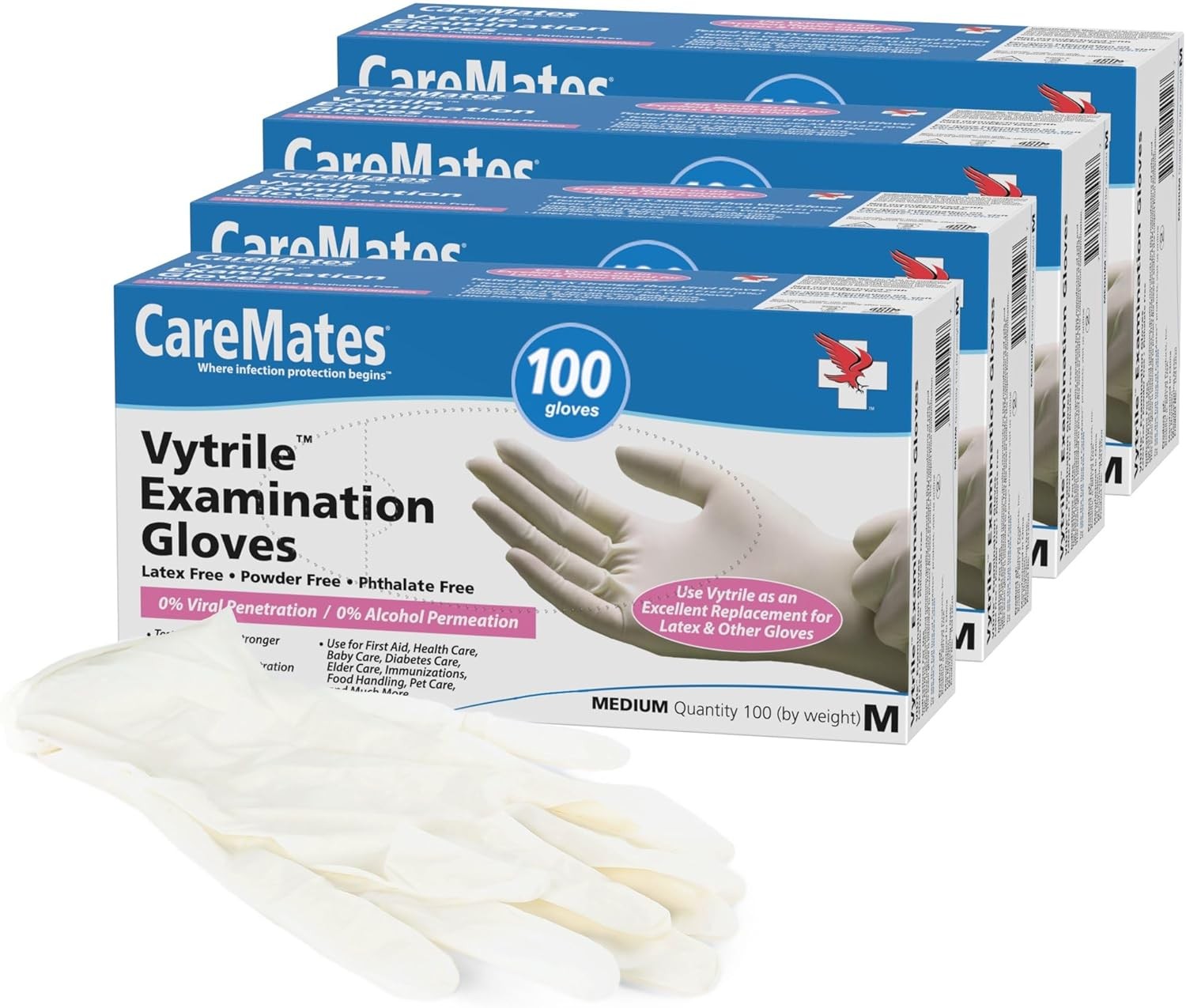 CareMates Medical Exam Gloves, Powder Free, Extra Strong, Certified for Home Infusion, First Aid, Food Safe, Cleaning Gloves