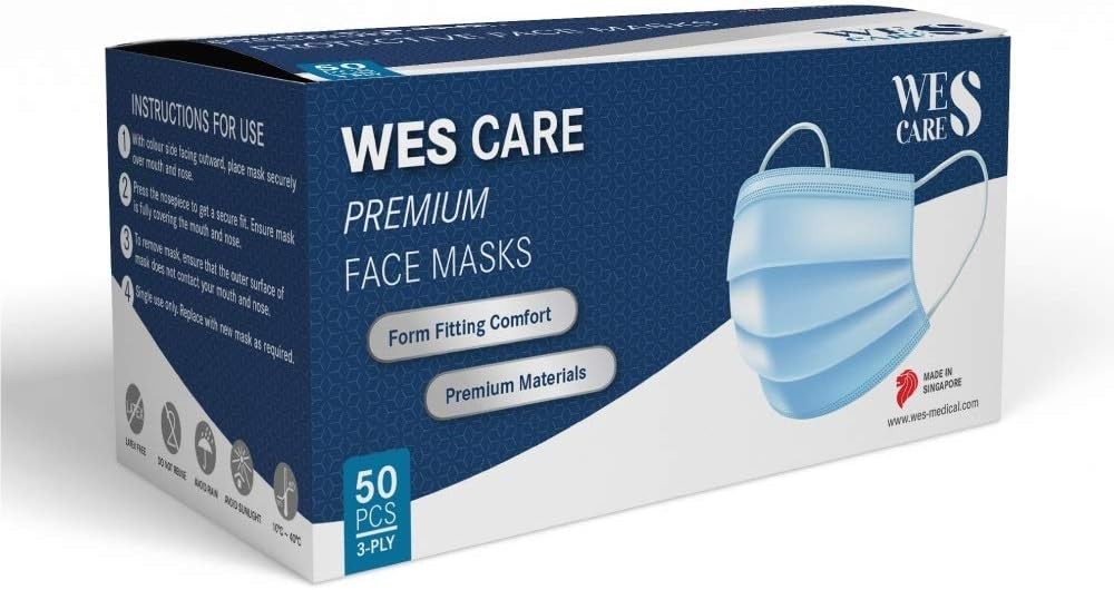 [50Pcs] Made in Singapore Wes Care 3Ply Premium Surgical Face Mask